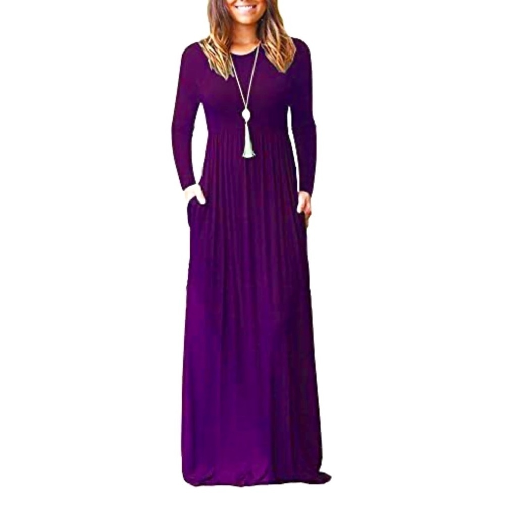Purple long sleeve maxi maternity dress size small - Picture 1 of 5
